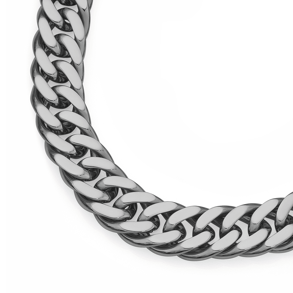 Silver 8mm flat Cuban chain necklace, 20 inches long, showcasing a sleek, polished design with a secure clasp.